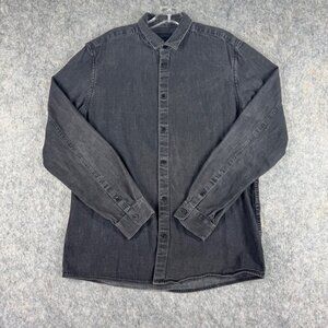 COS Mens Button Up Shirt Size M Washed Black Long Sleeve